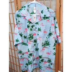 India Boutique Pink Flamingo Hawaiian Shirt XL NWT Tropical Button Up